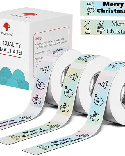 Phomemo D30 Label Tapes for School Classroom Item Name Tag Stickers, Black on Mermaid Color Sticker Thermal Paper Self-Adhesive Label Maker Tape, 12 x 40mm (3/8" x 11/2") 160 Tapes/Roll, 3-Roll