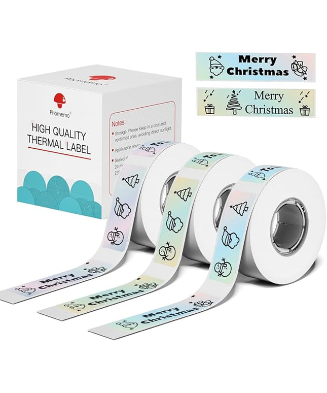 Phomemo D30 Label Tapes for School Classroom Item Name Tag Stickers, Black on Mermaid Color Sticker Thermal Paper Self-Adhesive Label Maker Tape, 12 x 40mm (3/8" x 11/2") 160 Tapes/Roll, 3-Roll