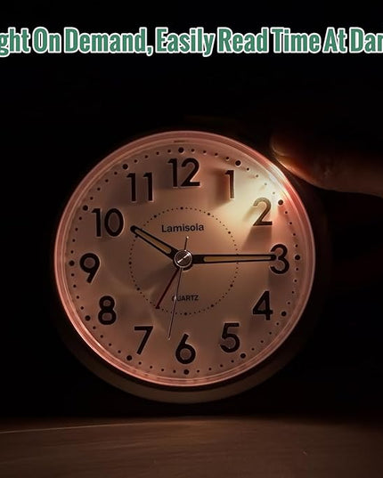 Lamisola 4 Inch Analog Battery Travel Alarm Clocks for Bedrooms, Small Desk Clock, Alarm Clocks for Bedrooms Bathroom Kithchen Home Office, Old School Bedside Table Nightstand Clock Decor, Silver