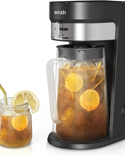wirsh Iced Tea Maker with 3QT Pitcher, Iced Coffee Maker with Strength Control and Reusable Filter, Perfect For Iced Coffee, Latte, Tea, Lemonade, Flavored Water, Black
