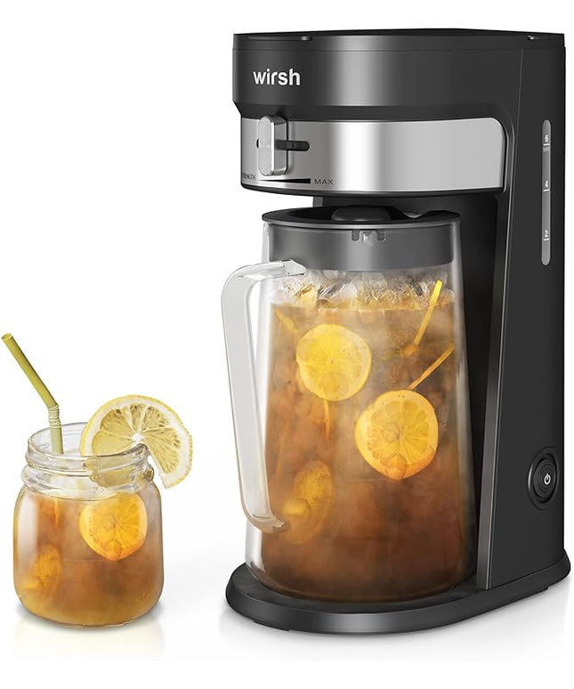 wirsh Iced Tea Maker with 3QT Pitcher, Iced Coffee Maker with Strength Control and Reusable Filter, Perfect For Iced Coffee, Latte, Tea, Lemonade, Flavored Water, Black