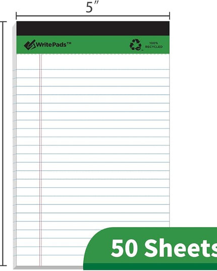KAISA Legal Pad Writing Pads, 5"x8" College Ruled, 56GSM Paper Notepads, 12pads (White 48pad, 5x8inch)