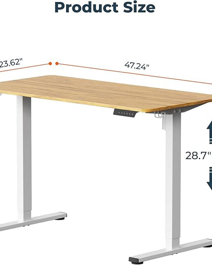 Adjustable Stand Up Desk with Memory Preset,Electric Standing Desk 47 x 24 Inch Home Office Desk Computer Workstation Sit Stand Desk, Splice Maple Top + White Frame