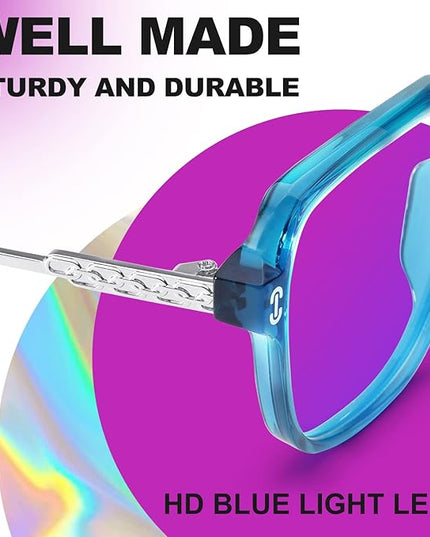 VISOONE Oversized Blue Light Blocking Glasses with Chic Square TR90 Frame and Metal Temple for Women Men REMY