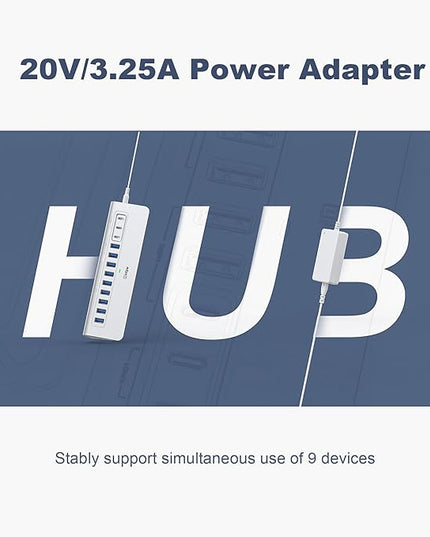YH9AC Powered USB Hub 10Gbps, intpw 12 Port USB C Hub with 10Gbps USB C 3.2+2 USB A 3.2, 7 USB 3.0, 2 PD 45W Charging Port, 65W Power Adapter + 3.3FT Cable, Aluminum USB Hub for Laptop/iPhone 17/16/PC