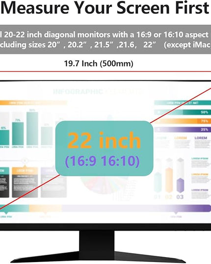 Computer Privacy Screen Protector for 20, 20.2, 21.5, 21.6, 22 Inches - 16:9/16:10 Aspect Ratio Monitor Anti Blue Light Widescreen Filter Hanging Type Easy Installation Shield for Desktop Computer