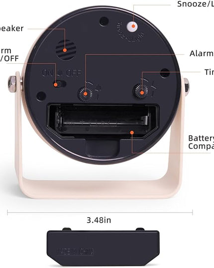 TIMESS Analog Alarm Clock, Silent Non-Ticking Quartz Movement, Battery-Operated with Snooze & On-Demand Light, Easy to Set Gentle Wake Bedside Desk Clock, Ideal for Home, Travel, Office (Yellow)