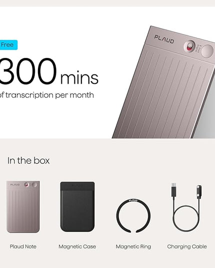 Plaud Note AI Voice Recorder, Voice Recorder w/Case, App Control, AI Transcribe & Summarize, Support 112 Languages, 64GB, Audio Recorder for Lectures, Meetings, Calls, Interview, Non-Pro Version