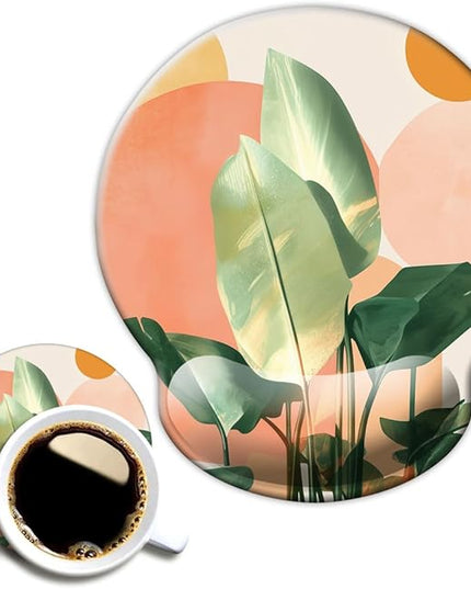 Ergonomic Mouse Pad with Wrist Support,Mouse Pad with Wrist Rest and Coaster Set,Office Supplies Non-Slip Mouse Pads for Desk, Non-Slip Comfortable,Tropical Plants
