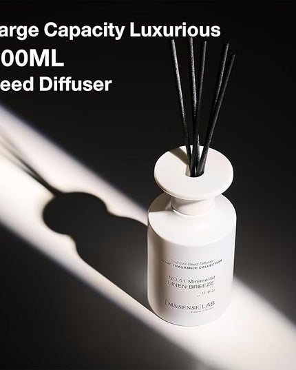 M&SENSE Reed Diffuser Set, 10.14 fl oz Large Reed Diffuser, Linen Breeze Scented with Natural Essential Oils, Long Lasting with 7 Sticks, Non-Toxic Home Fragrance Reed Diffuser for Bedroom, Bathroom