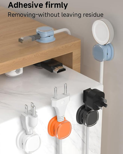 Magnetic Cable Clips, Adjustable Cord Holder Management, Adhesive Wire Keeper Organizer for Home Office Desk Phone PC Car Wall Desktop Nightstand Appliance (9-PCS White_Black_Orange_Blue)