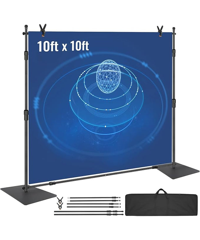 VEVOR 10ft x10ft Pipe and Drape Kit, Heavy Duty Backdrop Stand with Carbon Steel Base, Adjustable Backdrop Support with 2 Clamps and A Carry Bag for Wedding, Party, Event, Photography and Exhibition