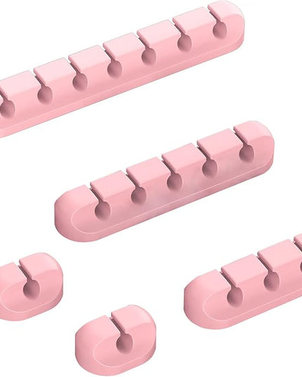 Cord Holder Cable Organizer Clips – Self Adhesive Cord Organizer for Desk, Car, Nightstands, Office, Pink Silicone Cord Keeper Cable Clips Wire Holders for Charger Cords (7-5-3-1-1 Slots)