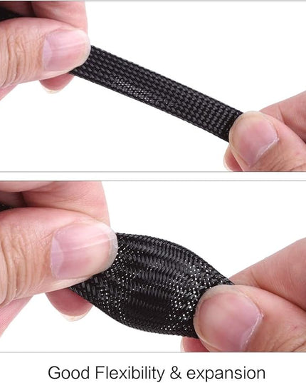 Keco 100ft – 3/4 inch PET Braided Expandable Cable Sleeve – Wire Sleeving for Audio Video and Other Home Device Cable Automotive Wire - Black