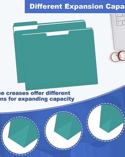 File Folder, HERKKA 30 Pack 1/3 Cut Tab File Folders, File Folders Great for Organizing and Filing, Letter Size, Turquoise