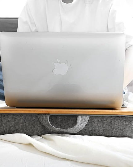 SUMISKY Lap Desk-Portable Laptop Stand with Cushion, Bamboo Platform with Phone Holder, Wrist Pad Fits up to 15.6 Inch Laptops