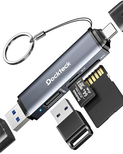 Dockteck SD Card Reader, 5G Super Speed USB3.0 SD/TF Card Reader, 3-Slot USB A/C to SD/Micro SD/USB A Memory Card Reader for UHS-I SD/Micro SD/SDHC/SDXC/MMC, Support OTG for Plug&Play