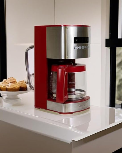 Kenmore Drip Coffee Maker - Programmable Cafe Machine With Glass Pot, Regular & Bold Brew, Auto Shut Off Large Water Reservoir, Reusable Filter, Kitchen Appliances For Cafeteria Barista, 12 Cup Red