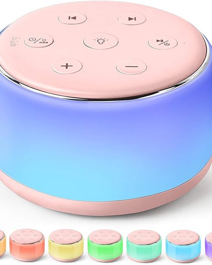 FamiSym Portable Sound Machine for Babies Kids Sleeping – Rechargeable, 7 Colors Night Light, 34 Soothing Sounds, Baby Sleep Soother, Lullaby White Noise Machine, Shush, Baby Shower, Registry Gift