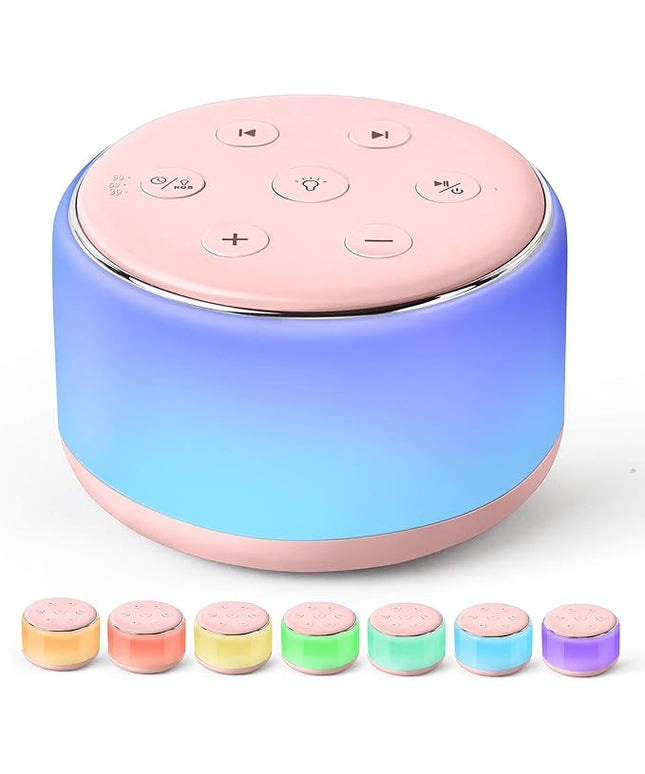 FamiSym Portable Sound Machine for Babies Kids Sleeping – Rechargeable, 7 Colors Night Light, 34 Soothing Sounds, Baby Sleep Soother, Lullaby White Noise Machine, Shush, Baby Shower, Registry Gift