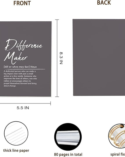 OXW Difference Maker Appreciation Gift, Meeting Notebook for Work, Thank You Gifts for Leader Mentor Manager Boss, Office Supplies Social Worker Notebook, Gray Hardcover Spiral Notebook 5.5 x 8.3
