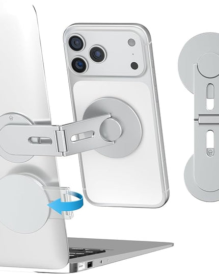 CloudValley Magnetic Phone Laptop Holder Mount, Foldable Hidden Portable Stand for iPhone 17/16/15/14/13 & All Phone, Clamp for Monitor Side, Compatible with Laptop, Desktop, Tesla Model 3/ Y, Gray