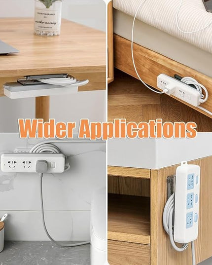 2 PCS Power Strip Holder Wall Mount, No-Drill Self Adhesive Socket Fixator & Cable Organizer, 2-in-1 Punch-Free Stand for Surge Protector, WiFi Router & Remote