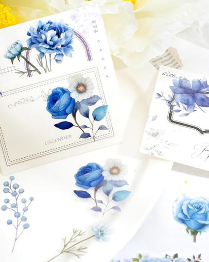 Obujopal 100 Pcs Blue Flower Stickers, Wildflower Stickers for Scrapbooking Junk Journal Card Making Collage Notebook Diary Planner Letter Envelope Water Bottle Phone Case Craft Decoration (Blue)