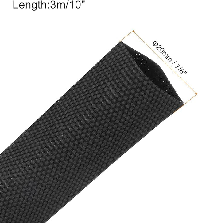 MECCANIXITY Braided Cable Sleeves Heat Shrinkable Fabric Sleeving, 7/8" 10ft Black 2:1 Ratio Heat Shrinkable Cord Protector for Harness Cable, Network Cable Protection, Cable Management