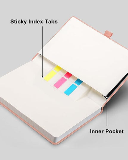 RETTACY Graph Grid Paper Notebook, 192 Pages, A5 Medium Size (5.7'' x 8.3''), 5 Squares per Inch, Leather Hardcover, 100 GSM Thick Paper, for School, Students, Math, Engineering (Rose Gold)