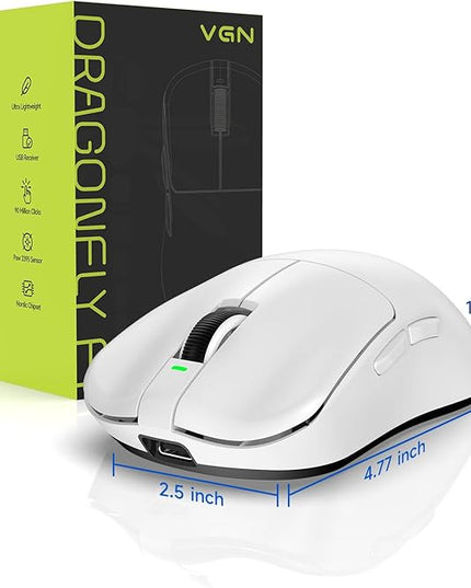 VGN F1 MOBA Wireless Gaming Mouse, 4K Polling Wired/Wireless Gamer Mice with 26K Optical Sensor, 55g Lightweight, 200h Battery Life, 6 Programmable Buttons, USB-C Charging, for PC/Mac/Laptop, White