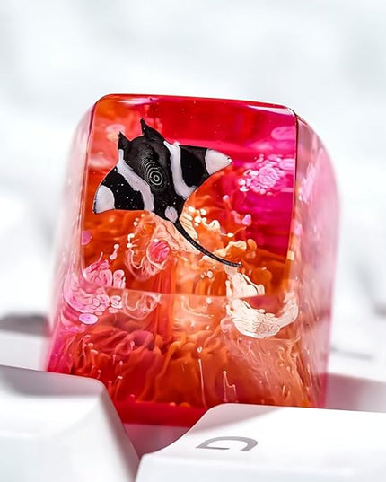 Manta Ray Artisan Keycap Pink Orange Ocean Coral R1 SA Profile Custom Sea Creatures Keycaps 1U ESC Handmade Gaming Resin Key Cap Cherry MX Switch Compatible Mechanical Keyboard Manta Ray Lover Gift