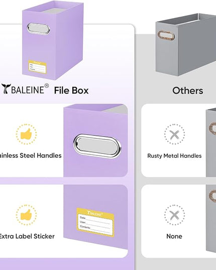 BALEINE File Organizer Box, Cardboard File Folder Organizer with Handle for Letter Size, Portable Collapsible Hanging Filing Box for Home Office Document Storage (4 Pack, Lavender)