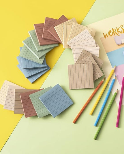 (72 Pack) Lined Sticky Notes 3x3 in,Notepads with Lines,Ruled Stickies Super Sticking Power,Office School Memo Note Pads Vintage Colors,Post on Windows Doors,Recyclable,Easy to Write on