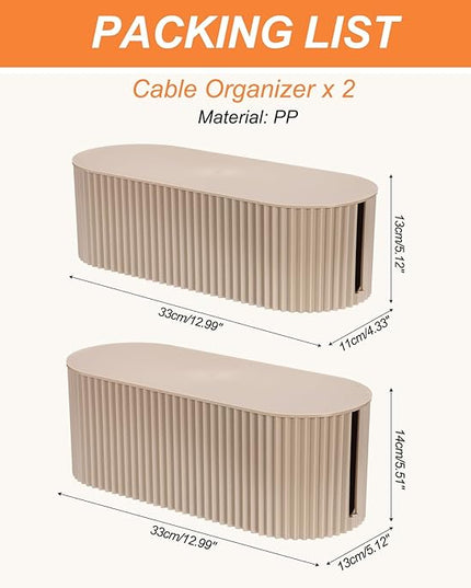YOKIVE Cable Management Box, Cord Hider Organizer Decorative Strip Storage Box Desk Accessories for Cords Home, Office, Light Brown, 2 Pcs