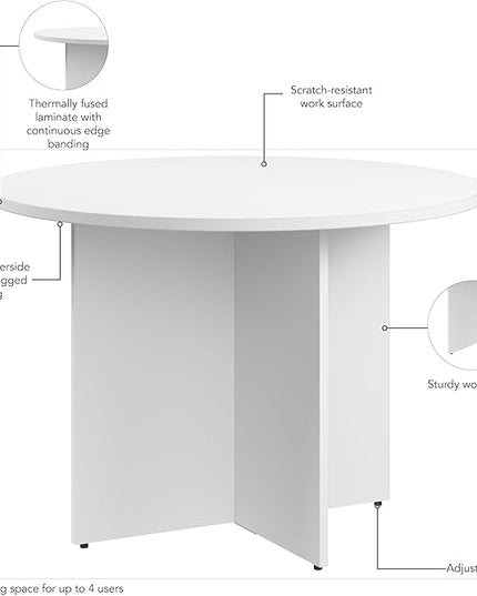 Bush Business Furniture 42-inch Round Conference Table with Wood Base, Circular Meeting Room Desk for 4 Users, White