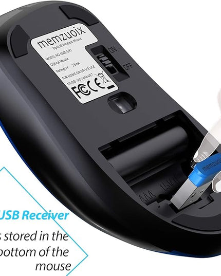 memzuoix 2.4G Portable Wireless Mouse, 1400 DPI Mobile Optical Cordless Mice with USB Receiver for Computer, Laptop, PC, Desktop, MacBook, 5 Buttons, Blue