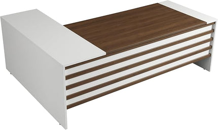 Leon 87" Wood Office Furniture Set of 3pcs | Executive Right Side L Shaped Corner Desk & File Drawers w/Telescopic Rail | Coffee Table | Storage Cabinet w/Chrome Handles | Modern Home Workstation