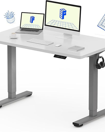FLEXISPOT EN1 One-Piece Electric Standing Desk 48 x 24 Inches Seamless Seamless Desktop Height Adjustable Desk Stand Up Desks for Home Office (Silver Frame + White Top, 2 Packages)