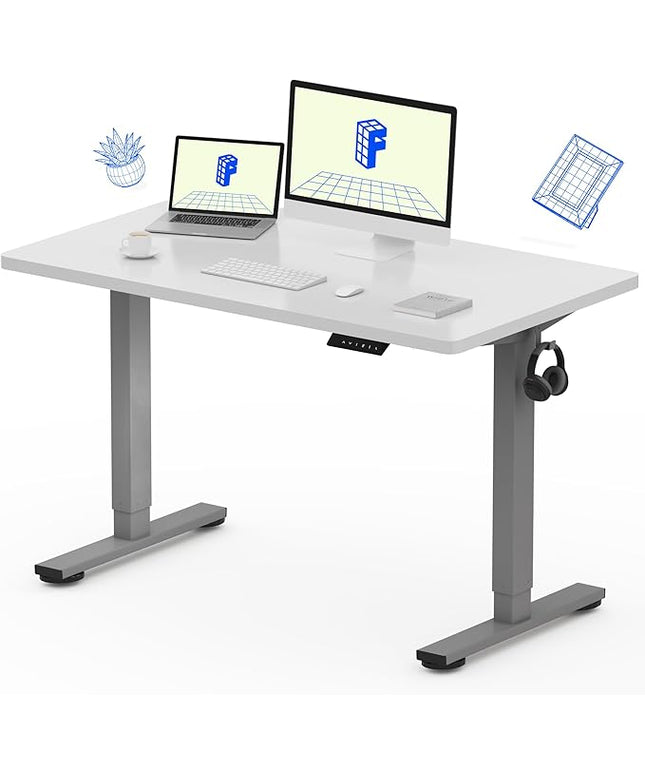 FLEXISPOT EN1 One-Piece Electric Standing Desk 48 x 24 Inches Seamless Seamless Desktop Height Adjustable Desk Stand Up Desks for Home Office (Silver Frame + White Top, 2 Packages)