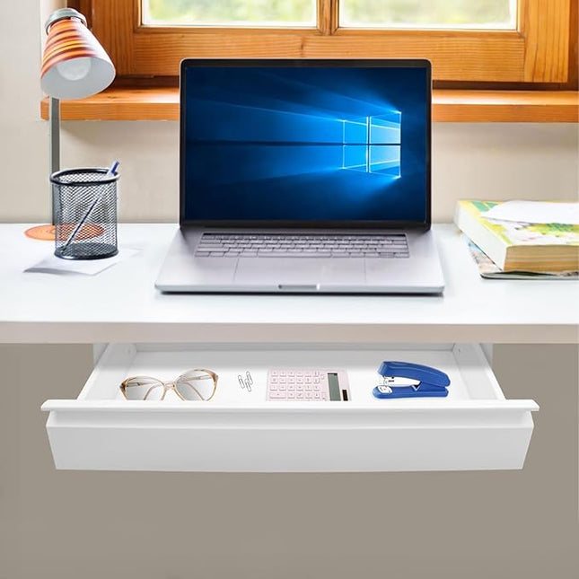 FFanhia 22 Inch Under Desk Mounted Sliding Pull-out Drawer Storage for Sit Stand Workstation Office(Applicable Table Thickness: 0.79in) White