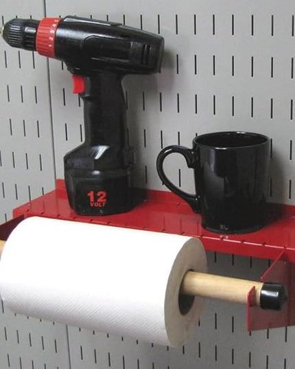Wall Control Pegboard Paper Towel Holder and Dowel Rod Shelf Assembly for Wall Control Pegboard and Slotted Tool Board - Red