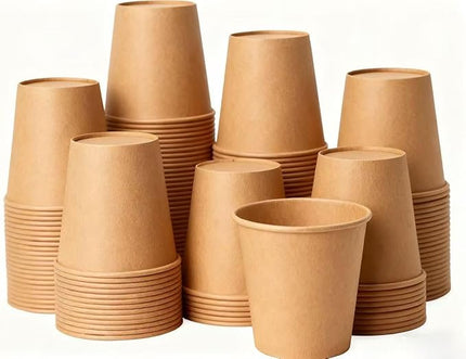 Coolcap 12 oz 100 Pack Disposable Coffee Cups, Bulk Brown Disposable Paper Cups, Coffee Cups for Hot Tea, Chocolate and Cold Drinks