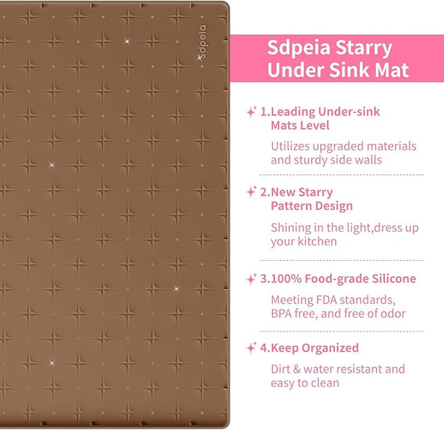 Sdpeia Under Sink Mat 22"×22" Waterproof Silicone Cabinet Liner & Sink Protector for Kitchen & Bathroom, Multi-Purpose Organizers Tray for Pets, Laundry, Cat Litter Mat