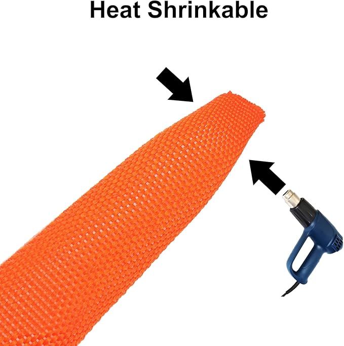 MECCANIXITY Braided Cable Sleeves Heat Shrinkable Fabric Sleeving, 1" 3ft Orange 2:1 Ratio Heat Shrinkable Cord Protector for Harness Cable, Network Cable Protection, Cable Management