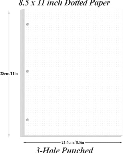3-Hole Dotted Paper Refills, Letter Size 100Sheets / 200Pages Loose-Leaf Paper, 100gsm, White, 8.5'' x 11''