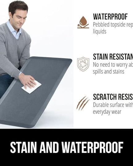 GORILLA GRIP Comfortable Cushioned Kitchen Mats for Floor, Waterproof and Stain Resistant Soft Top, 3/4 Inch Thick Ergonomic Standing Desk Anti Fatigue Mat, Foam Supports Ankles, Feet, 17x24, Charcoal