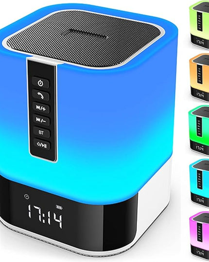 Night Light Bluetooth Speaker, 5 in 1 Touch Control Bedside Lamp Dimmable Multi-Color Changing, Bedroom Alarm Clock, Best Birthday Gift Ideas for 10 11 12 13 14 Year Old Teenage Girls/Boys