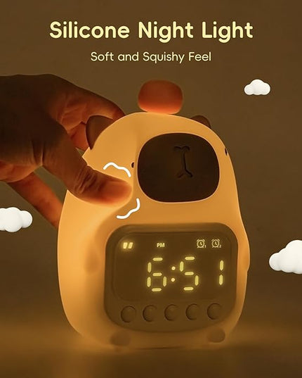 Capybara Alarm Clock with Night Light for Kids, Cute Toddler Alarm Clocks for Bedrooms Ok to Wake Clocks for Girls and Boys, Silicone Animal Tabletop Lamp for Kid, RGB Color