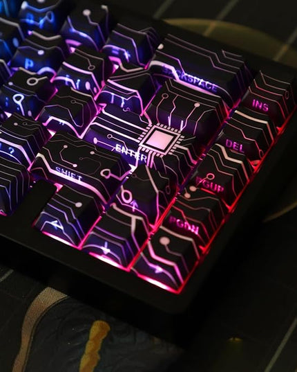 Tsungup Custom PBT Keycaps,135 Keys Shine Through Cool Modern Technology Style Theme Side Printed Keycap Set,Cherry Profile Keyboard Key caps for Cherry MX Switches Mechanical Keyboards(Black)
